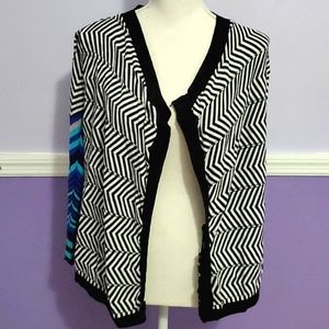 Taylor & Hyde Mixed Print Pointelle Knit Sleeves Retro Y2K Open Cardigan M